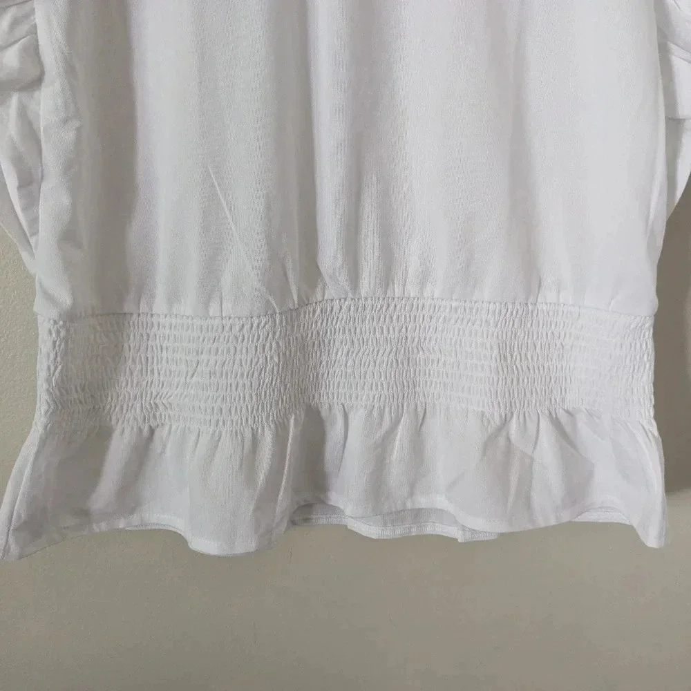 Ann Taylor White Smocked Waist Flutter Sleeve Top size MP - Picture 6 of 6